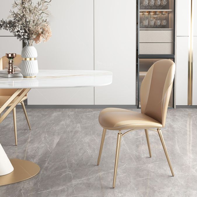 Minimalist Rectangle Dining Set for 4/6 with Glod Chairs Sintered Stone Dining Table with Metal Base