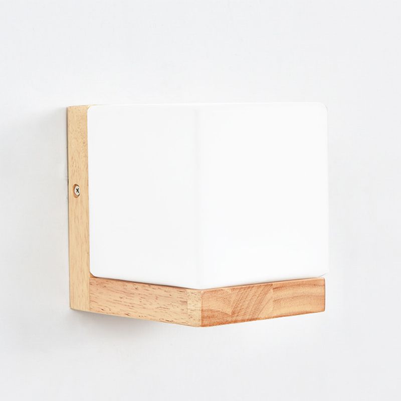 Modern Style Nordic Solid Wooden Sconce Cube Shape LED Wall Mounted Lamp for Bedroom