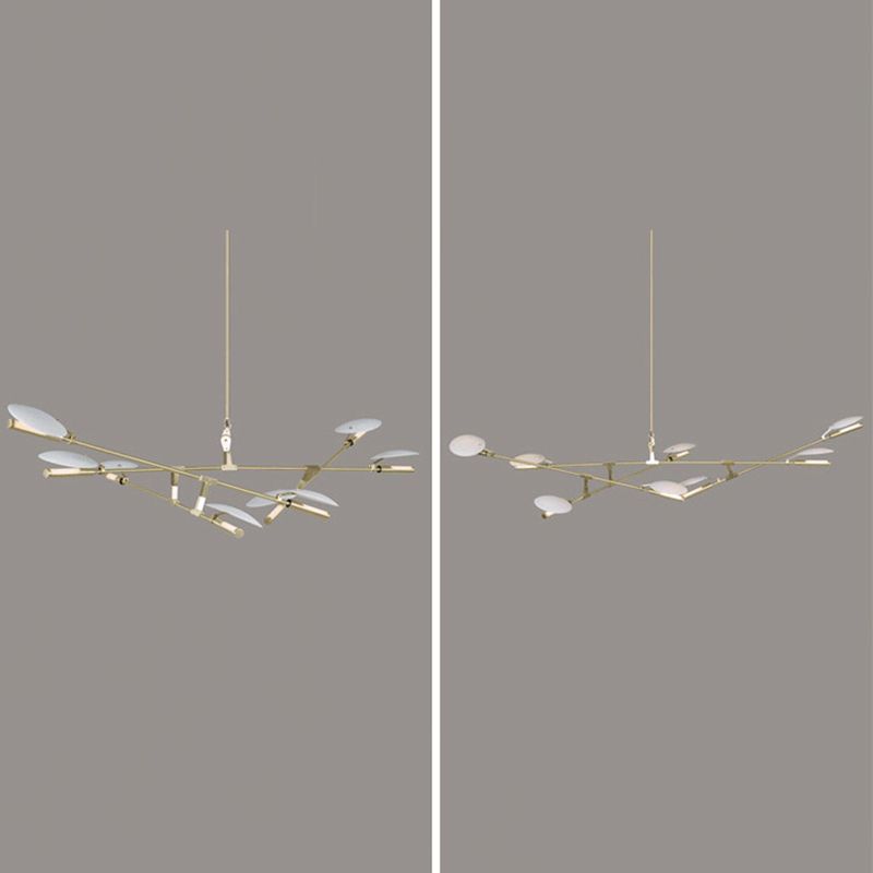 Black and Gold Spoutnik Chandelier Postmodern 8-Light Metal Hanging Light avec une teinte ronde