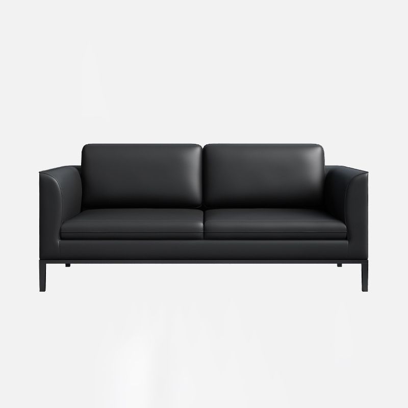 Square Arm Settee Stain-Resistant Leather Couch in Black/Grey