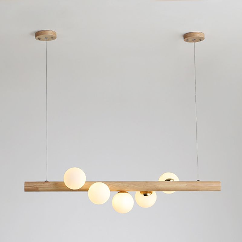 Modern Wood Island Lights Multi-Head Restaurant Hanging Lamp met Globe Glass Shade