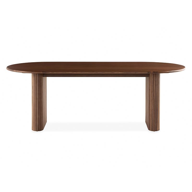 Solid Wood Top Dining Table Modern Oval Table with Double Pedestal for Kitchen