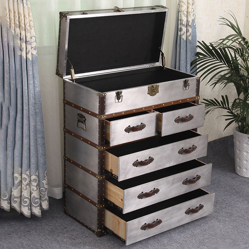 Rustic Leather Chest Vertical Chest with Drawers for Bedroom