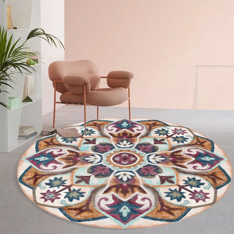 Stylish Tribal Flower Pattern Rug Multicolor Moroccan Rug Polyester Pet Friendly Non-Slip Backing Washable Area Rug for Living Room