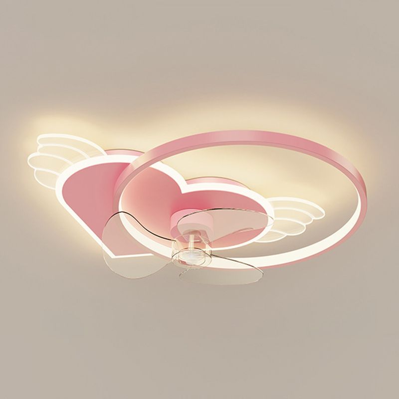 3-Blade Children Ceiling Fan Pink LED Fan with Light for Foyer