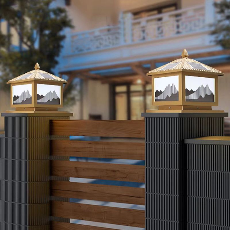 Modern Pillar Light Metallic LED Solar Lighting Fixture for Garden