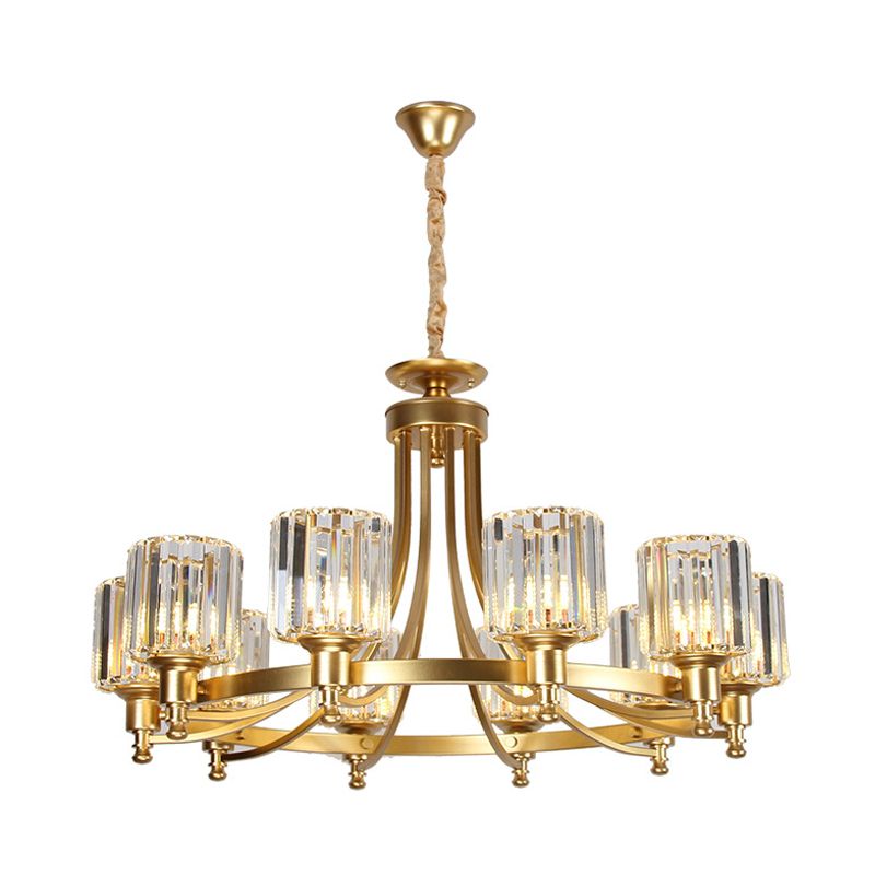 Cylindre Crystal Rod Sanging Plafond Light Postmodern 10 têtes Black / Brass Pendant Pendard Chandelier
