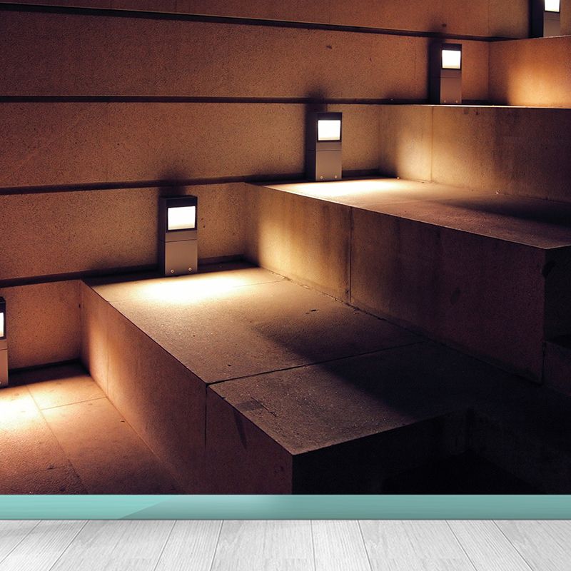 Customized Photography Modern Mural with Stairs and Luminous Lights Pattern in Brown
