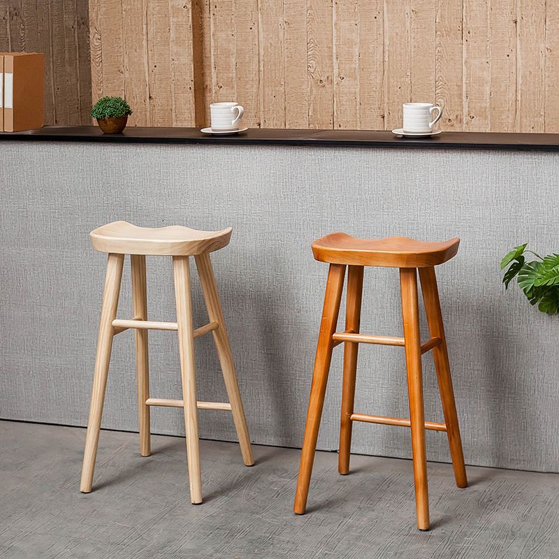 Industrial Solid Wood Counter Stool Saddle Seat Backless Bar Stool with Footrest