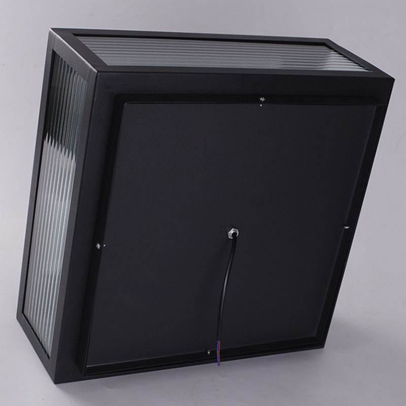 Rectangular Shape Metal Solar Pillar Lamp Modern 1 Light Outdoor Light in Black
