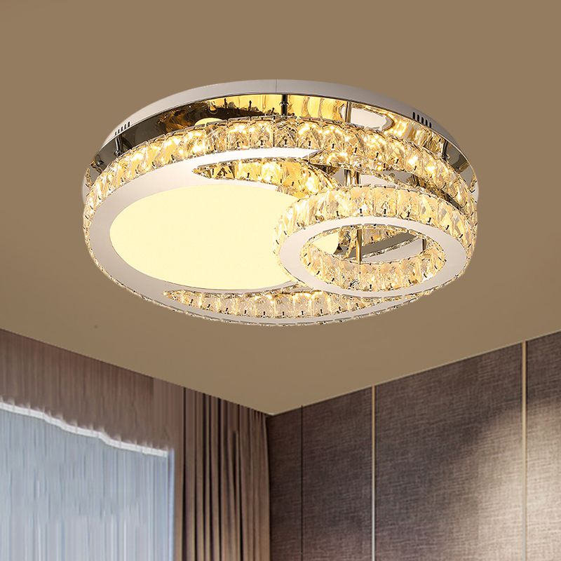Ring Clear Cut Crystal Blocks Light Fixture Modern 19.5"/23.5" Wide LED Bedroom Flush Mount Lamp in Stainless-Steel