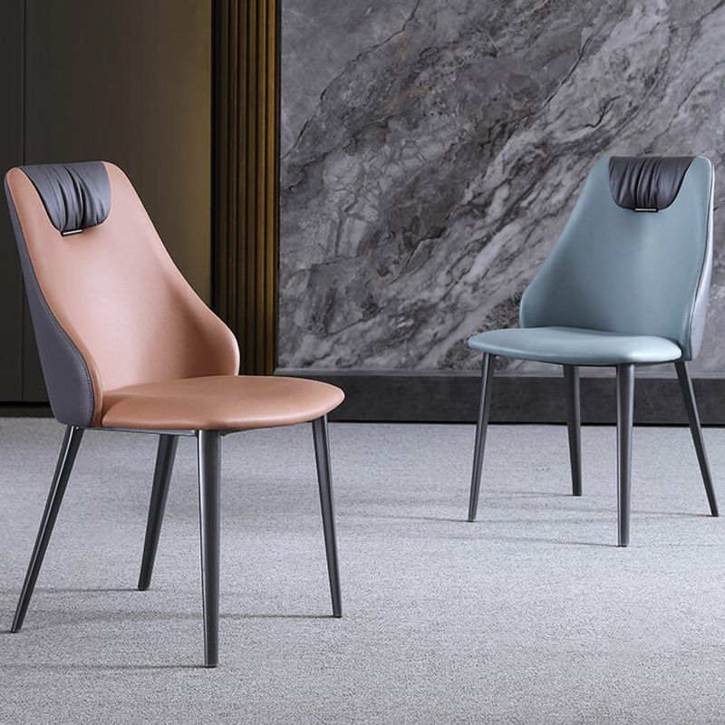 Industrial Style Faux Leather Chairs Armless Side Chairs with Metal Legs for Home Use