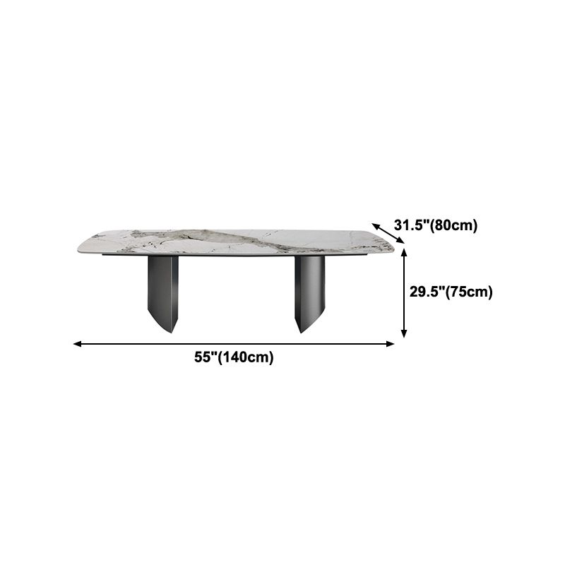 Mesa de comedor de piedra sinterizada para mesa rectangular de restaurantes con pedestal doble