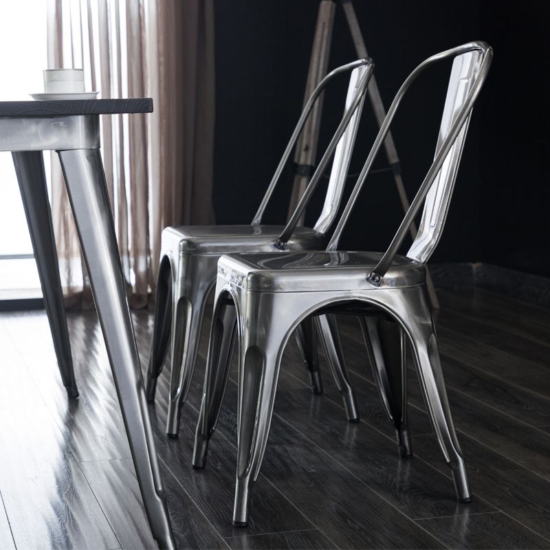 Industrial Dining Chair Slat Back Chair with 4 Metal Legs for Home Use
