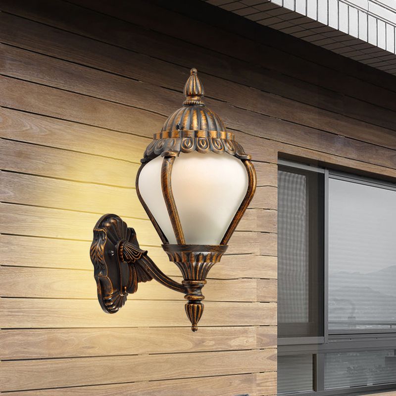 Frosted Glass Bronze Wall Lighting Lantern Single Bulb Rustic Wall Sconce Light Fixture for Outdoor, Up/Down