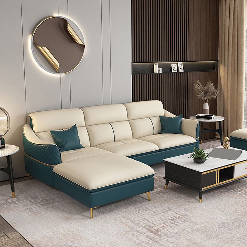 Beige Genuine Leather Sofa/Sectional Tear Resistant Square Arm Sofa for Living Room