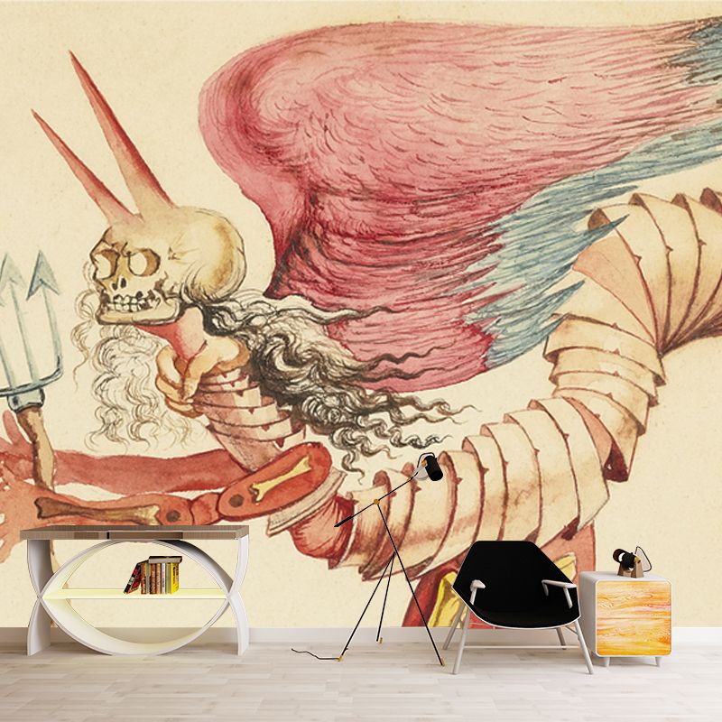 Centipede of the Hell Mural Surrealistic Smooth Surface Wall Covering in Red on Beige