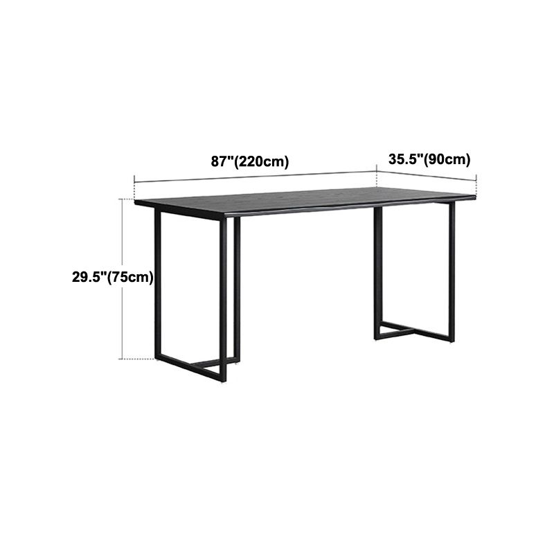 Rectangle Industrial Dining Table Black Fixed Table with Pinewood Solid Wood
