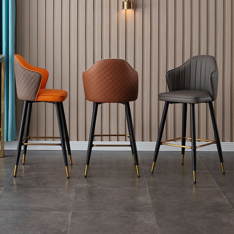 Glam Leather Bar Stool Backrest Counter Stool with Metal Legs