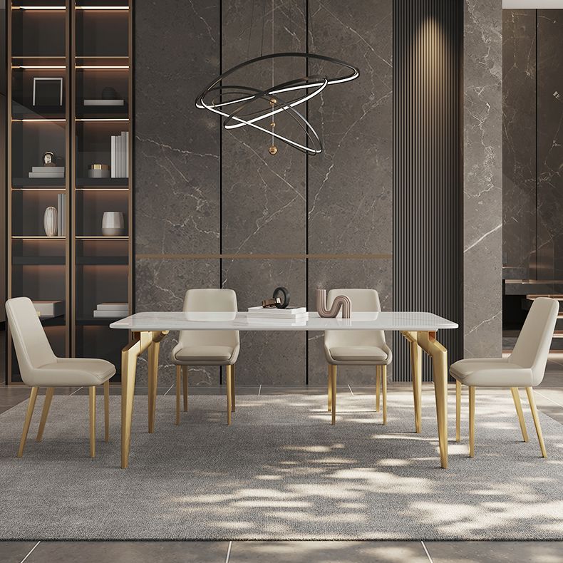 Glam Dining Table Set 1/5/7 Pcs Sintered Stone and Metal Dining Table with Armless Chairs