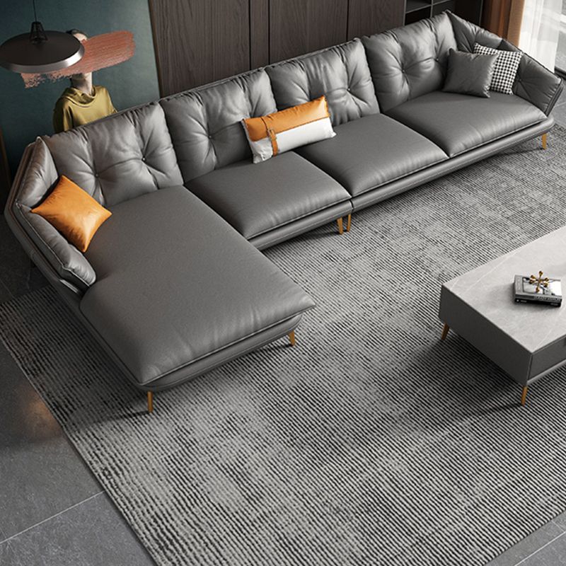 Modern 4-seat Faux Leather Sofa & Chaise Grey Sloped Arm Sofa