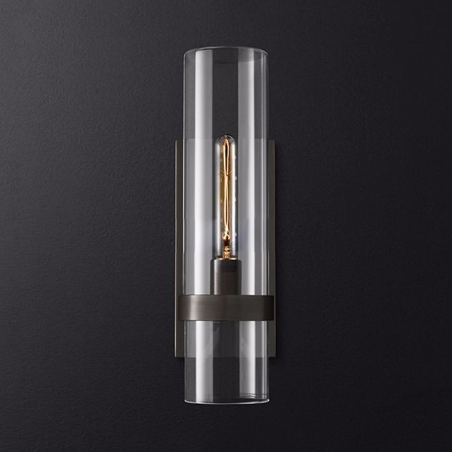 Zylinderleuchter leichter traditionelles klares Glas 2,5 "/5" breit 1 Kopfschwarz/Messingwand Lampenlampe für Treppe