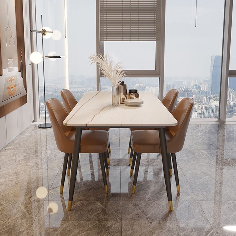 Rectangle Black Base Dining Table Modern Stone Table for Living Room