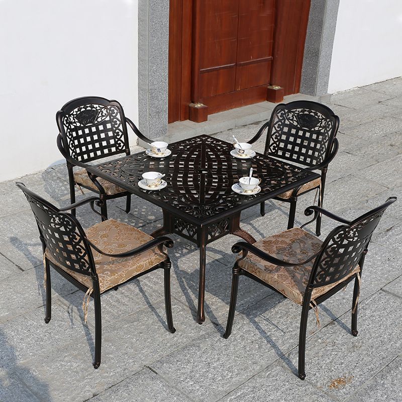 Dark Brown Boho Dining Table Set 1/5 Pcs Metal Outdoor Dining Set