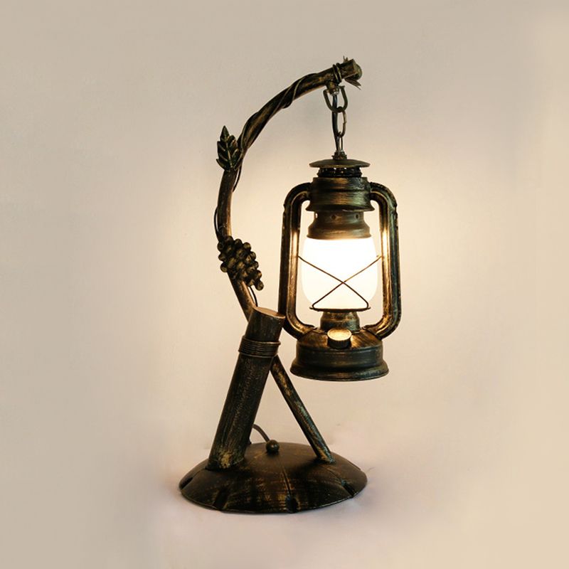 Lampada da tavolo in vetro opale Vintage 1 scrivania camera da letto in ottone con braccio angolato in metallo