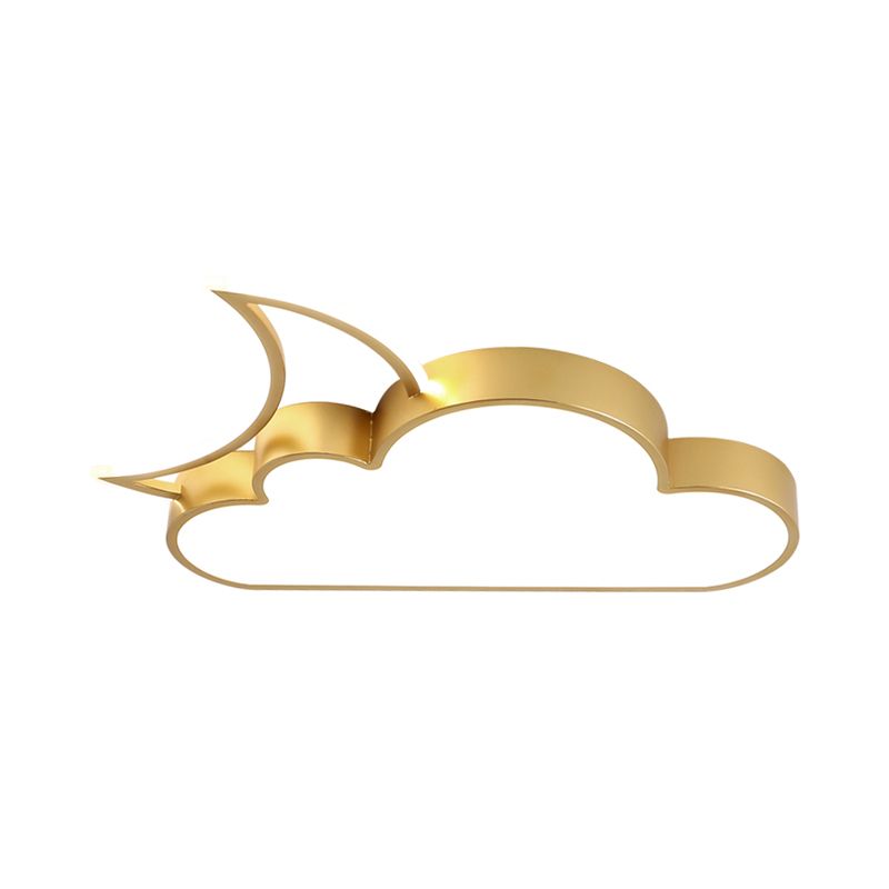 Kids LED Flush Mount Lamp Pink/Gold/Blue Crescent Hiding Behind A Cloud Ceiling Fixture with Acrylic Shade