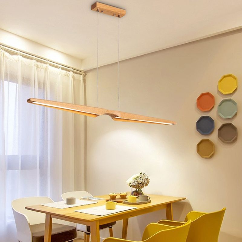 Modern Linear Wooden Pendant Lighting Single Light LED Hanging Ceiling Light Fixture for Office