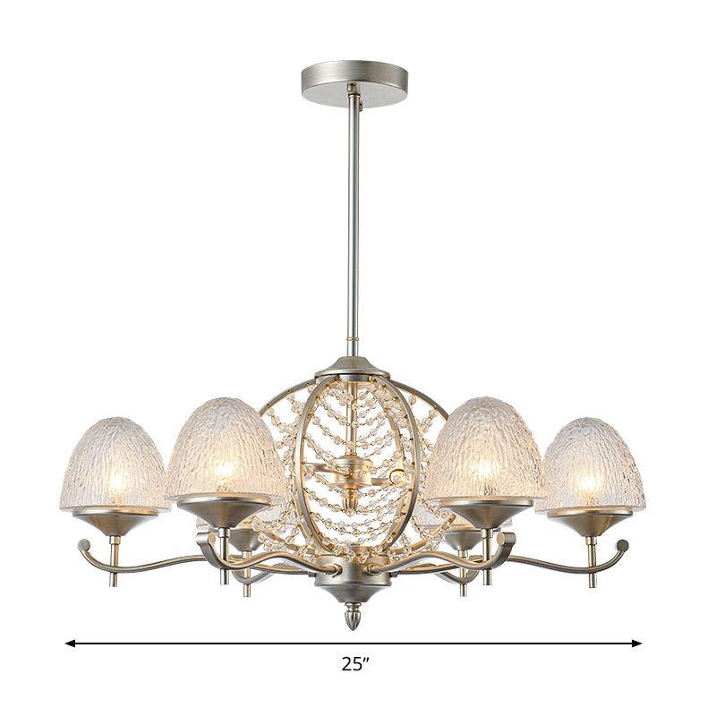 Crystal Tapered Hanging Chandelier Rural 8/10 Lights Living Room Pendant Light Kit in Silver