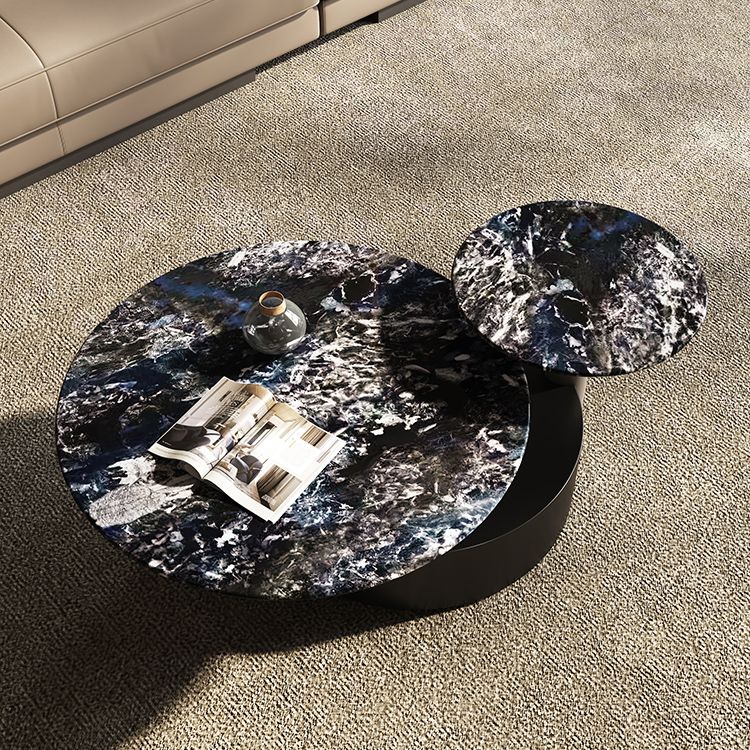 Minimalistic Slate Coffee Table Round Bunching Coffee Table Sets for Living Room