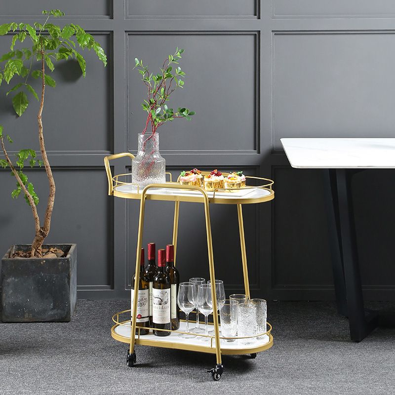 Contemporary Style Oval Prep Table Rolling Metal Prep Table for Home
