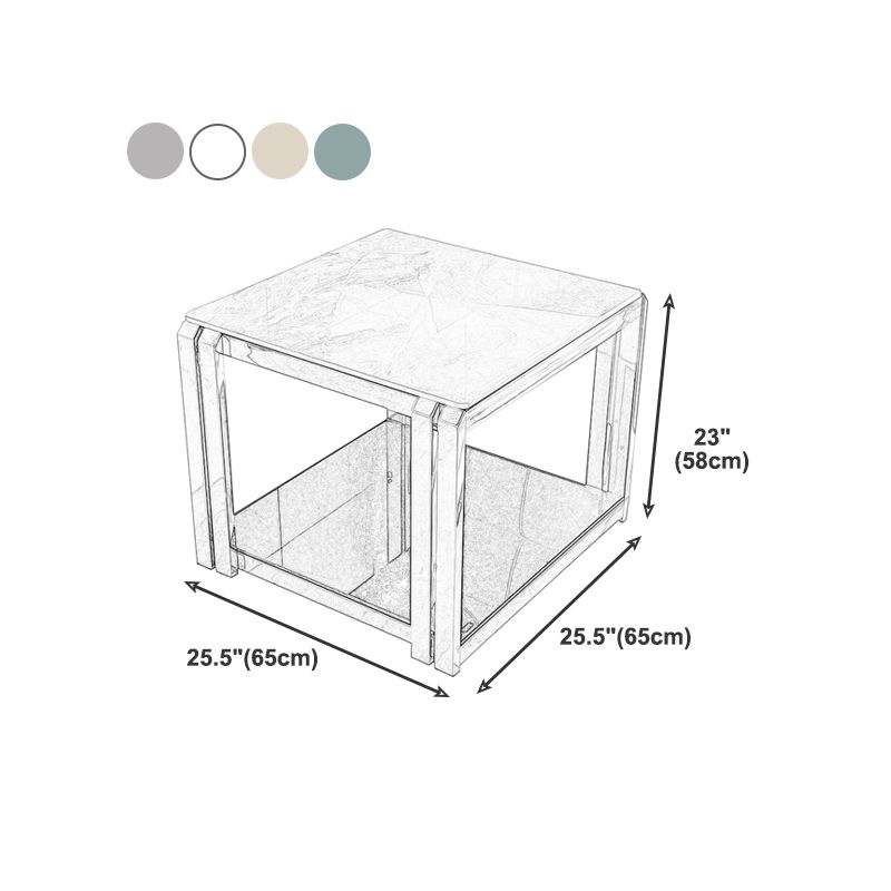 Stone Top End Table with Shelves Glam Frame Sofa Side Table for Living Room