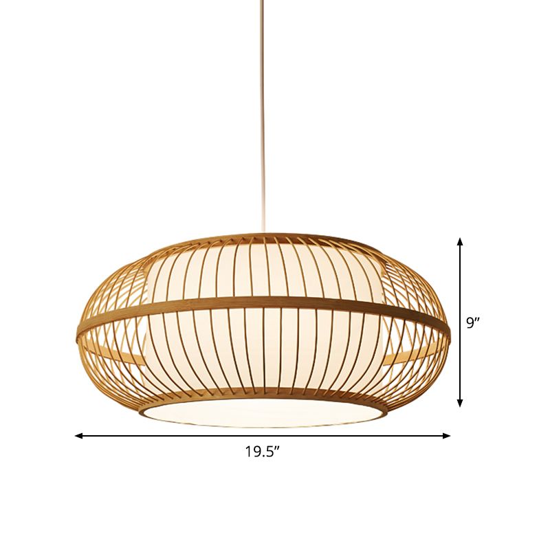 1 Kopfrestaurant Deckenlampe Asia Beige Hängende Leuchte mit Laternenbambusschatten