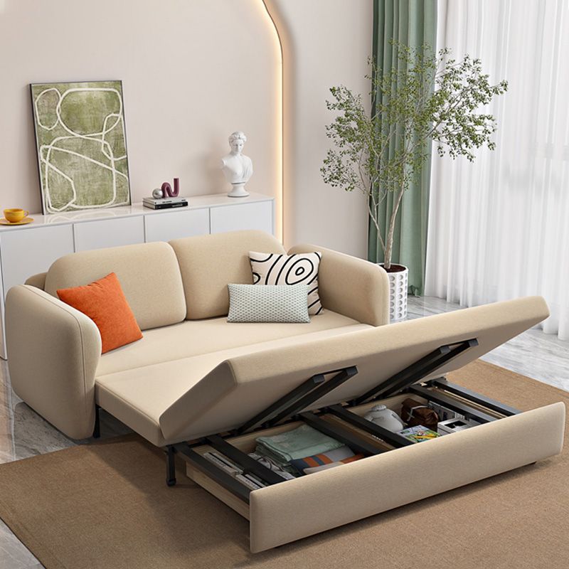 Glam Style Beige Futon Sleeper Sofa with Pillow Back and Square Arms