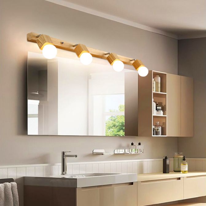 Modern Minimalist Style Cubic Vanity Wall Light Fixtures Wood Vanity Mirror Lights for Bathroom