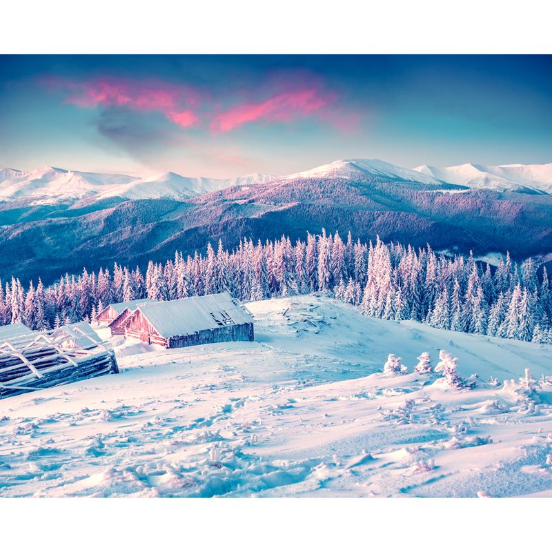 Scandinavian Snow Mountain Scenery Mural Blue Living Room Wall Art, Made to Measure