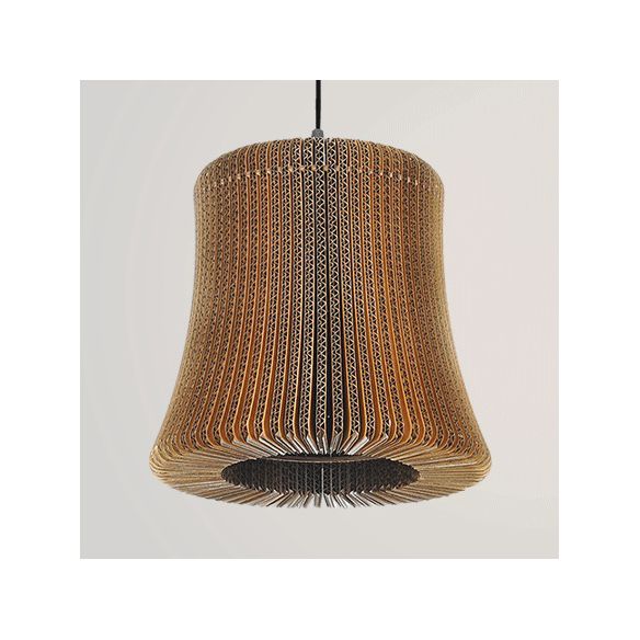 Woven Shade Hanging Lighting Asian Style Corrugated Paper 1 Bulb Restaurant Pendant Lamp in Beige/Brown