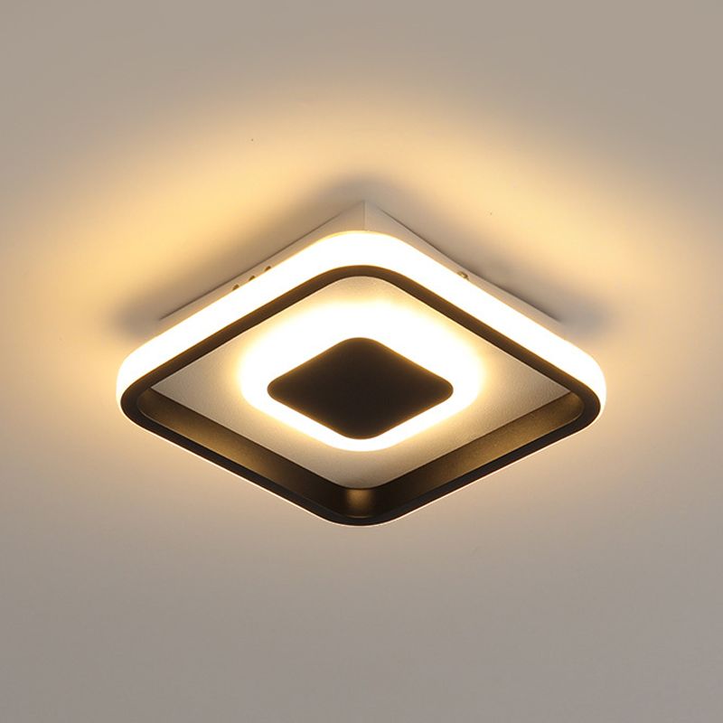 Black Round/Square Frame Mini Ceiling Lamp Minimal LED Metallic Flush Lighting in Warm/White/3 Color Light