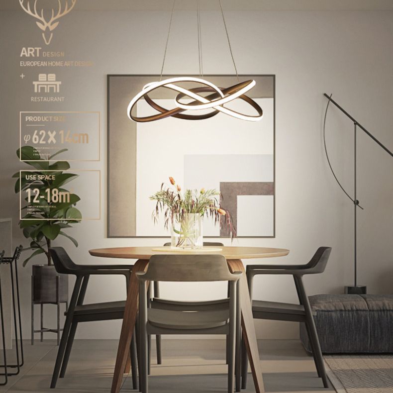 Ultra-modern Seamless Curves LED Chandelier Lamp Metallic Suspension Pendant Light for Restaurant