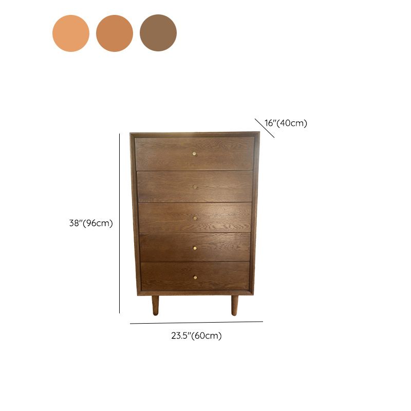 Pine Wood Accent Chest 37.8" Tall Side Cabinet with 5 Drawers
