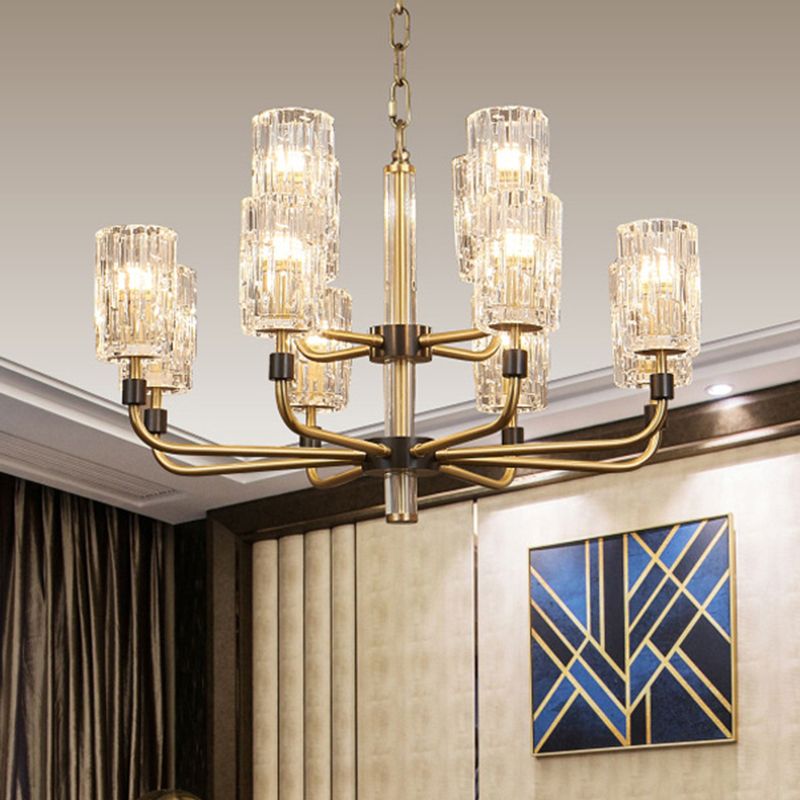 Iluminación de lámpara de sombra de cilindro minimalista prismático cristal de oro de cristal luz colgante