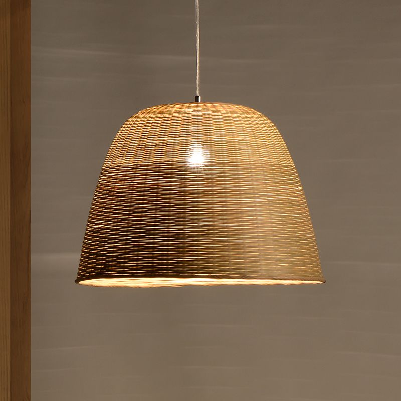 1 Kopf Teenomoom Deckenlampe Asian Flaxen Hanging Leuchte mit gewölbter Bambusschatten