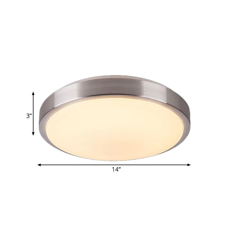 Aluminum Round Flush Light with Acrylic Diffuser Modern Warm/White Light LED Balcony Ceiling Mounted Light in Silver, 8"/11.5" Dia