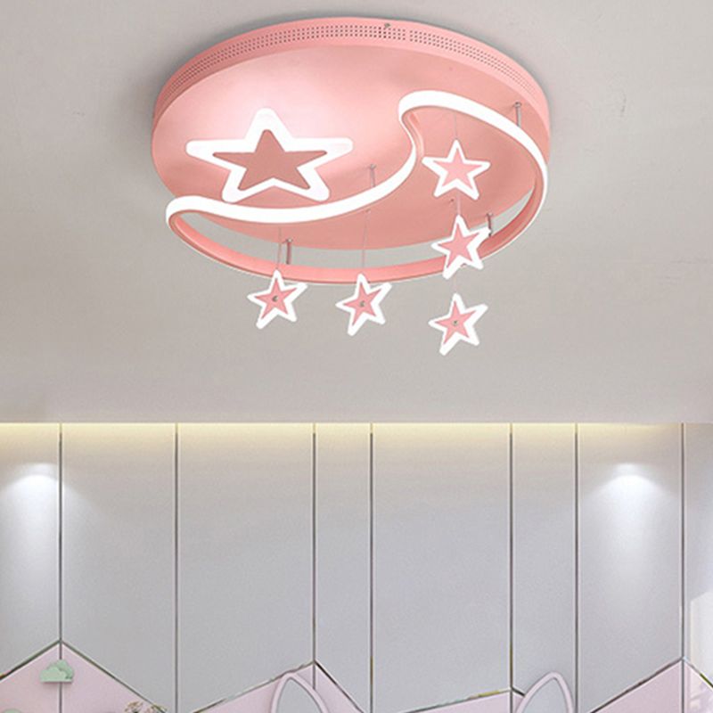 Cartoon-Rosa-Unterputzleuchte mit Stern und Mond, Metall-Acryl-LED-Deckenleuchte für Kinderzimmer