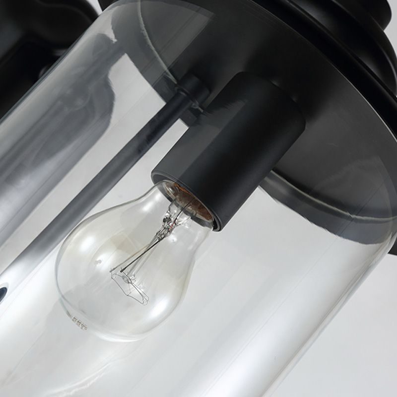 Urne Schatten klarer Glaswandmontierlampe Industrielle Einzelbirne Außenleuchte mit gekrümmten Arm