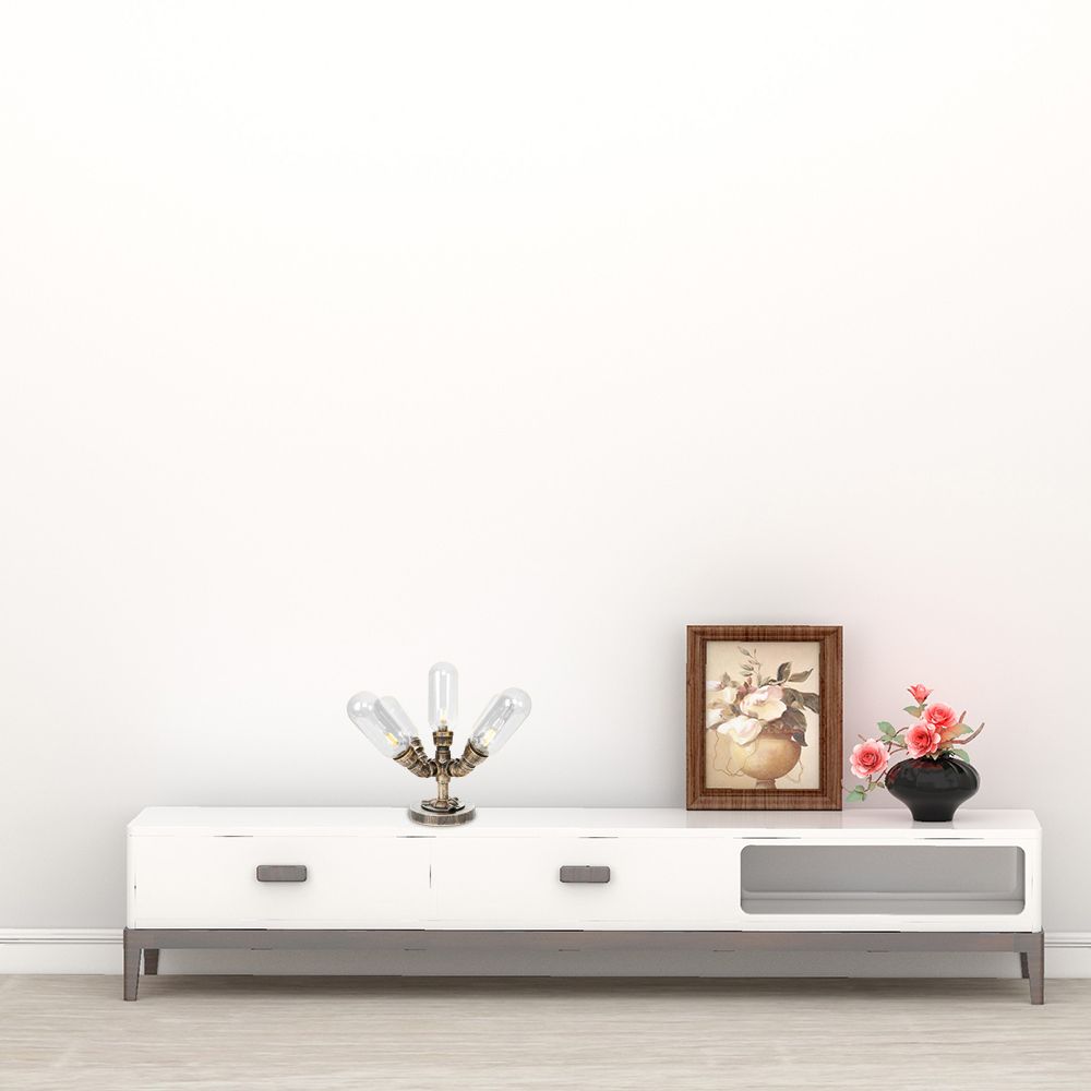 4 Bulbs LED Table Lighting Vintage Capsule Shade Amber/Clear Glass Nightstand Lamp for Bedroom