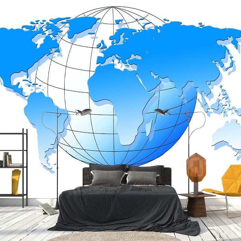 World Map Wall Mural Illustration Decorative Living Room Wall Art for Home Decor